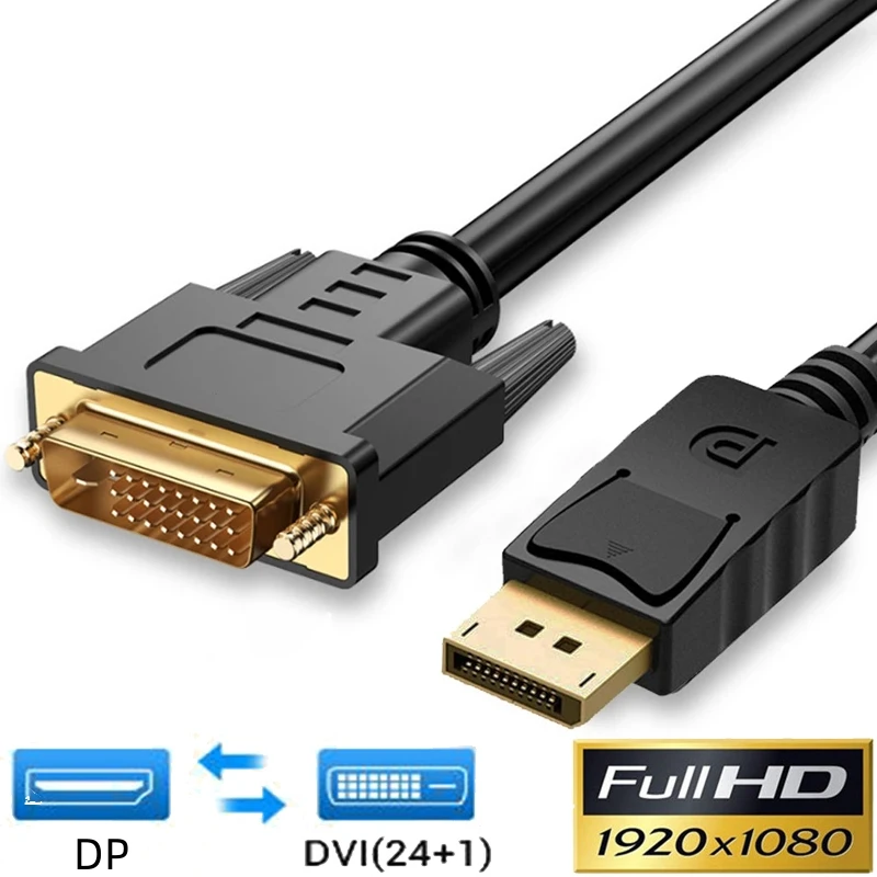 

1080P DP To DVI DisplayPort Cable DVI-D 24+1 Pin DP to VGA Adapter Cables for XBOX DVI To DisplayPort Cable 1.8m