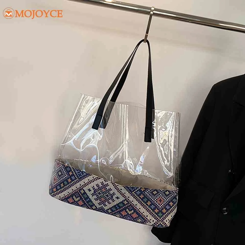 

Transparent PVC Ladies Handbags Ladies Fashion Luxury Tote Bag Women Splicing Shoulder Bag Large Capacity Simple Handbags