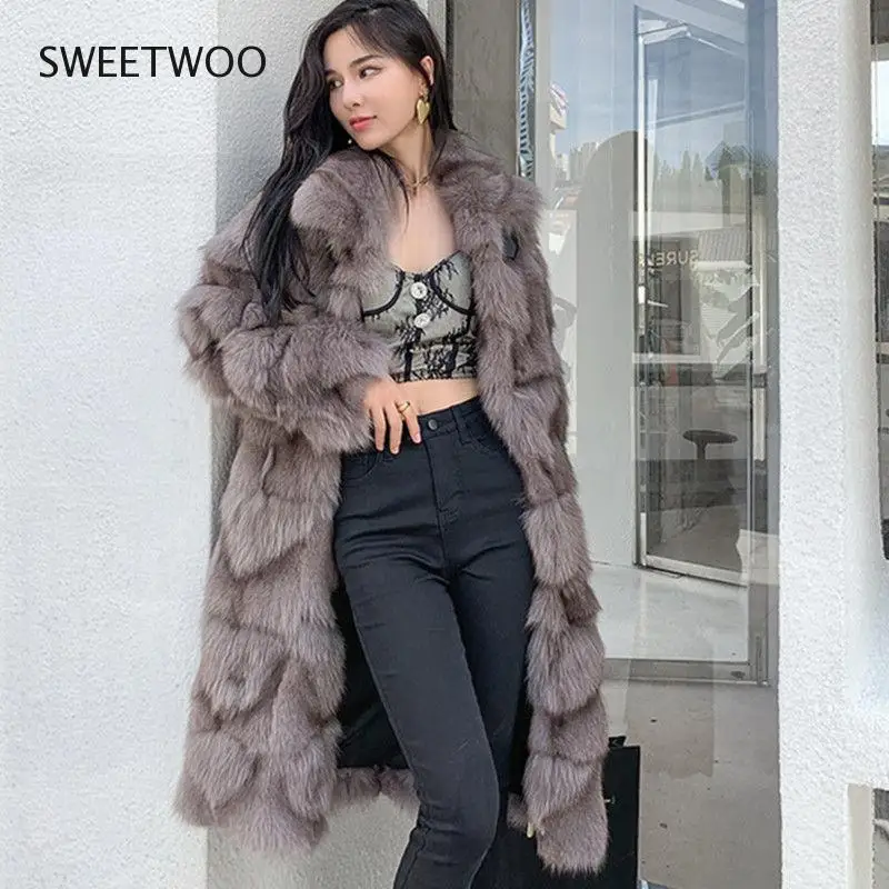 Long Faux Fox Fur Coat Winter Mid-length Jacket Women Outerwear Streetwear Thick Warm Loose Fashion Contracted Slim tide 2022