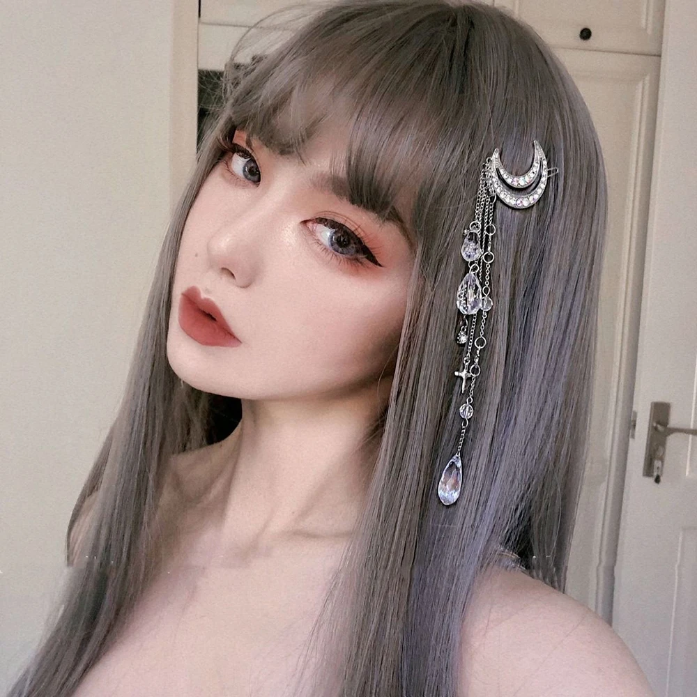 Заколка для волос женская с подвеской в виде Луны длинные кисточки кристаллы 1 шт.