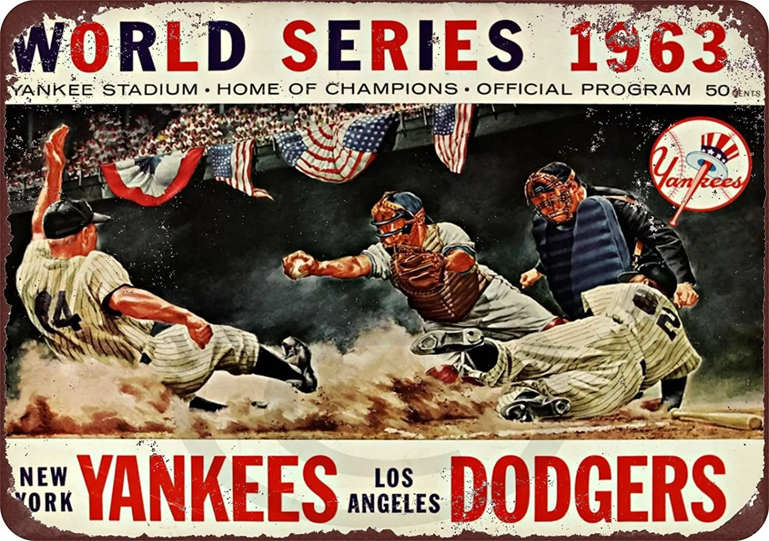 

Custom Kraze 1963 World Series Baseball Dodgers Yankees Reproduction Metal tin Sign 8 x 12