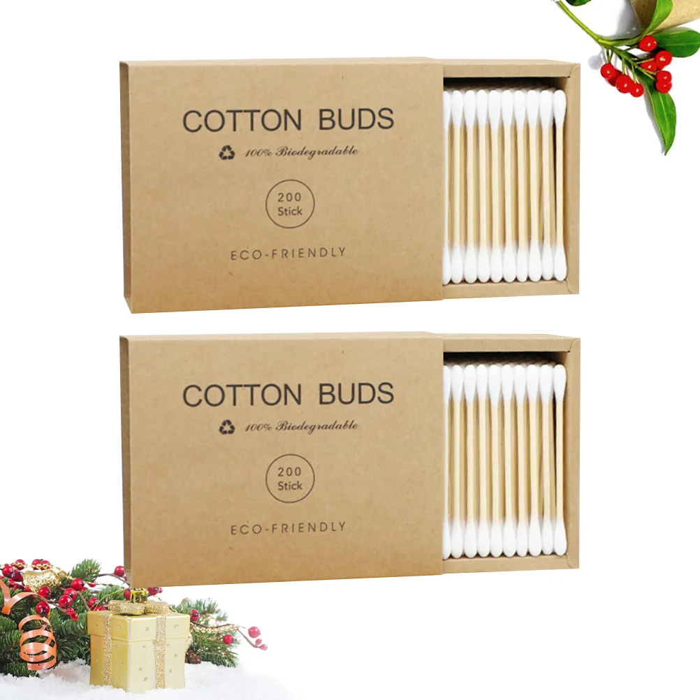 

2 Boxes/ 200pcs Cotton Swab Cleaning Swabs Buds Applicator Cotton Sticks with Handles for Ear Eyeshadow Cleaner Get
