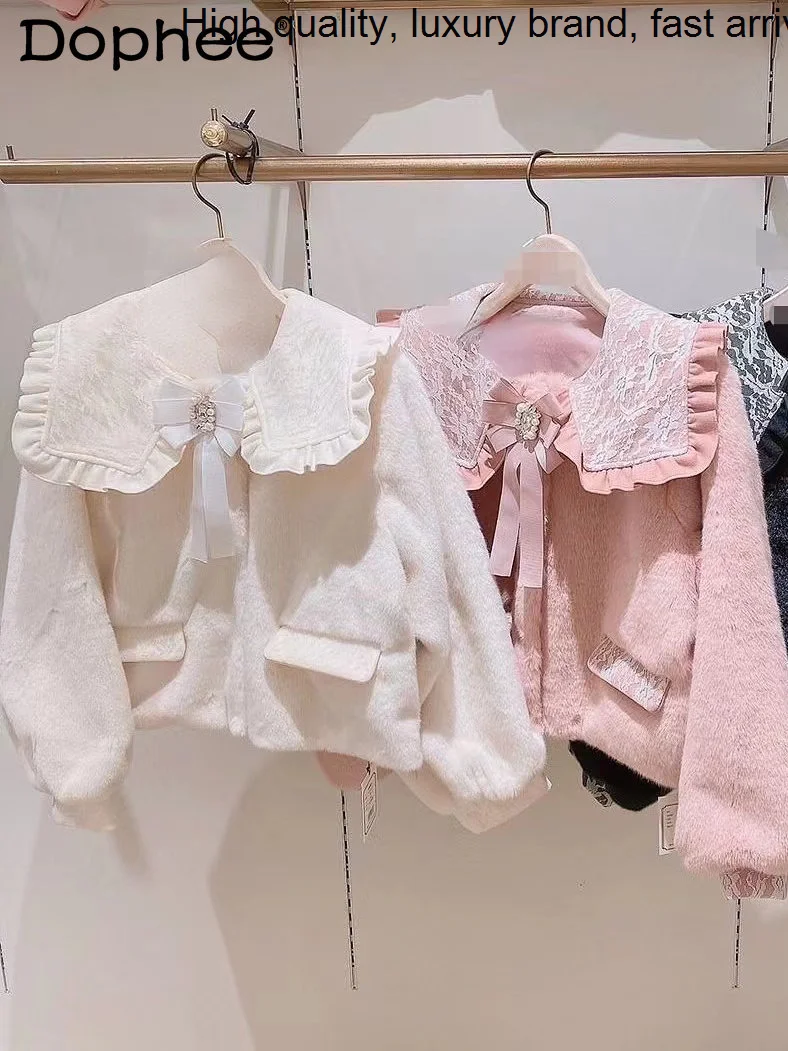 

Женская меховая куртка с воротником Лолита, японская Милая пушистая теплая Роскошная Меховая куртка на осень и зиму, 2023