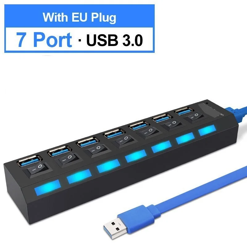 

USB-разветвитель с выключателем, USB 3,0, 4/7 портов