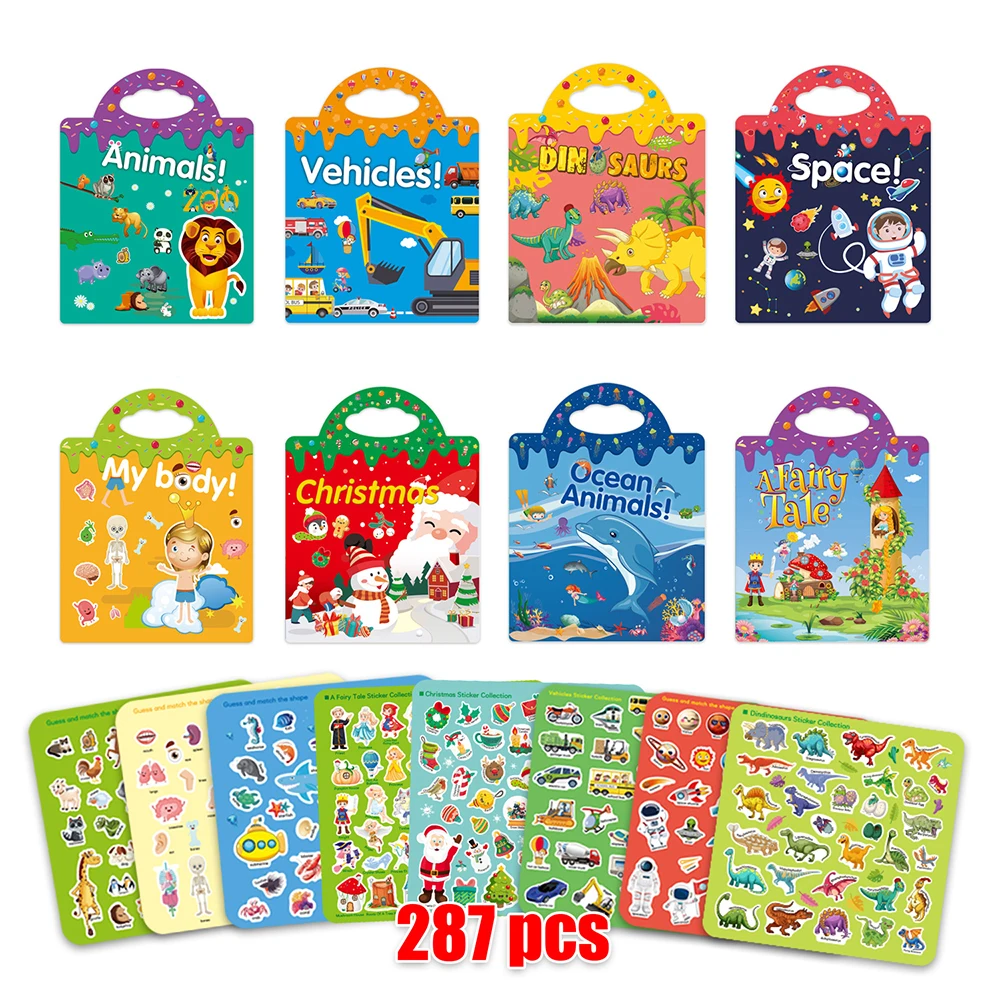 Pegatinas reutilizables para niños, pegatinas de papelería Kawaii para niños, pegatinas de dibujos animados para Educación Temprana, regalo para niños