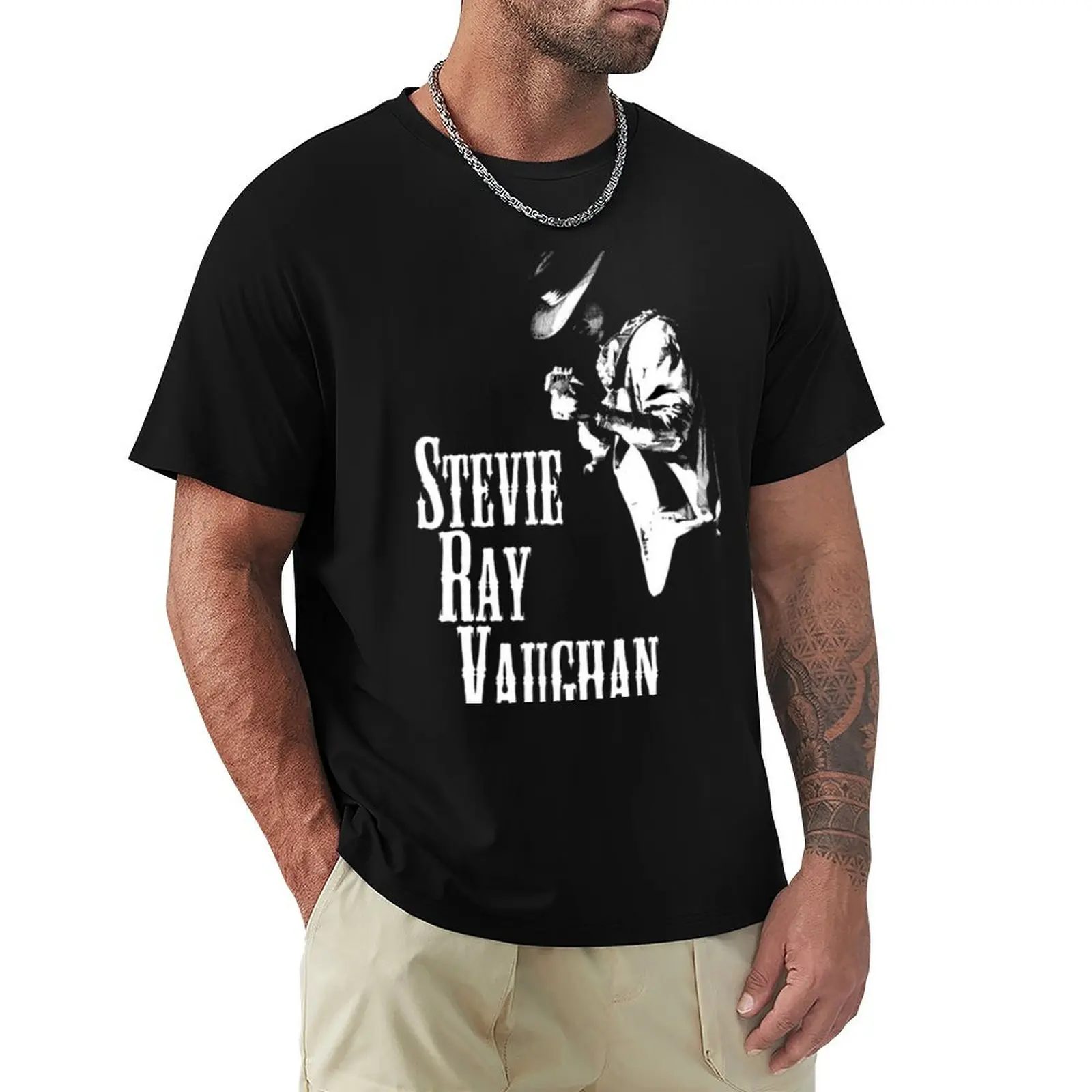 Фото Футболка Stevie Ray-Vaughan с художественным принтом, классическая хлопковая футболка с круглым вырезом №1