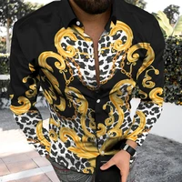 mens personality vintage print shirt 2022 patchwork baroque luxury cardigan fashion long sleeve button hip hop party stage wear
