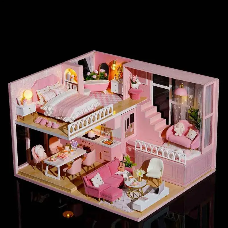 

DIY Dollhouse Kit 3D Miniature House Furniture Set With Music LED Lights Doll House Furniture Toys For Christmas New Year