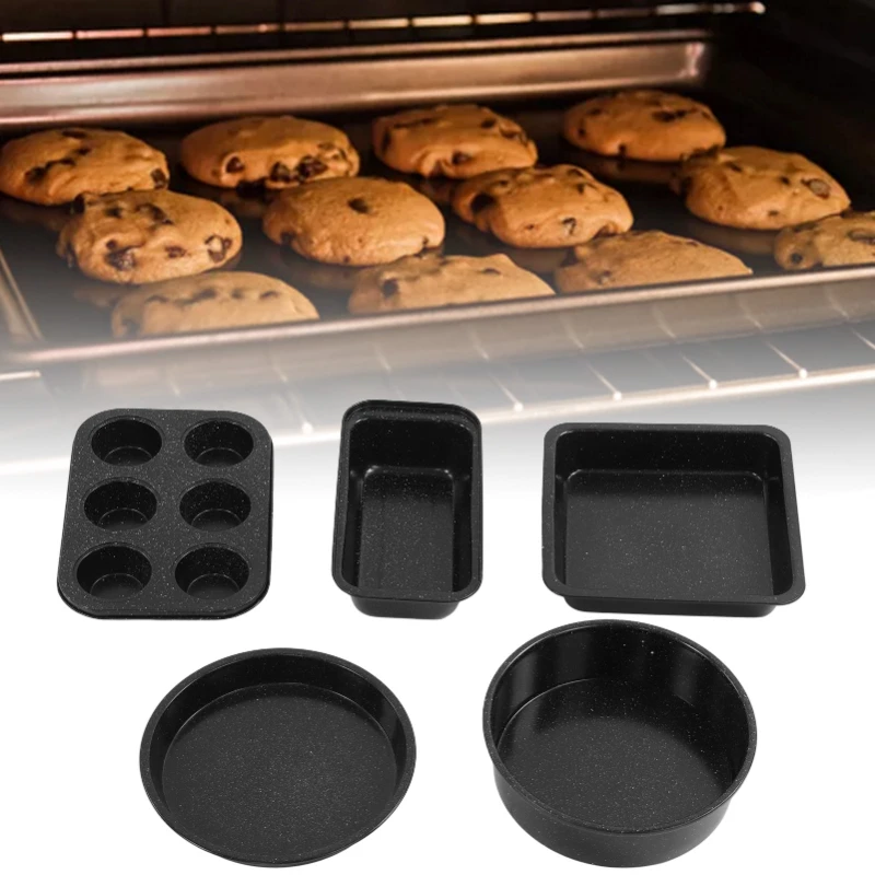 

1 Set 5pcs Bakeware Sets Carbon Steel Oven Bakeware Baking Set with Stylish Non-stick Coating Inside and Out Pizza Baking Tray