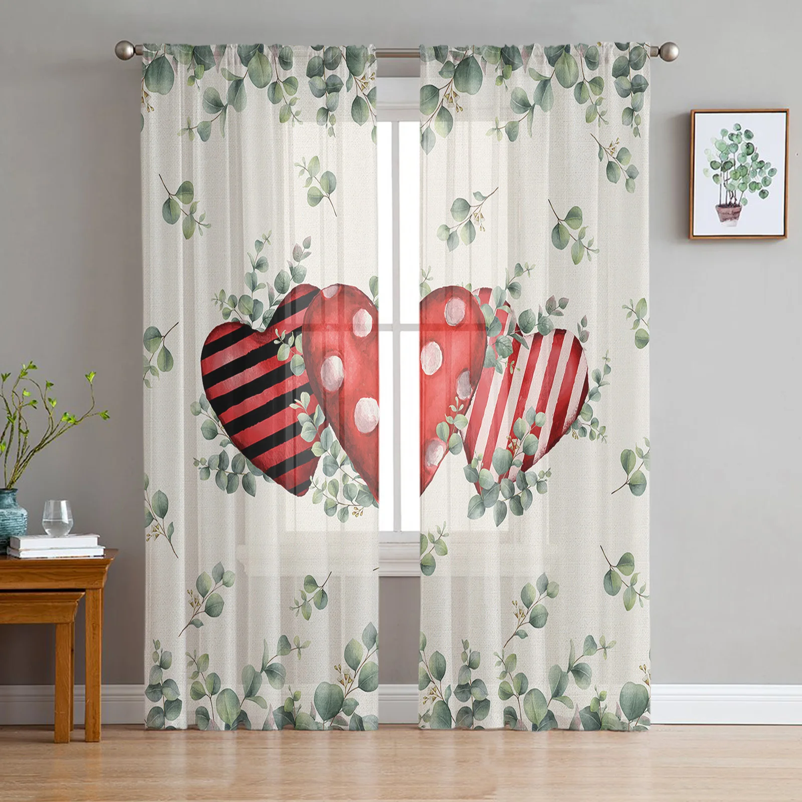

Красные сердца акварельные листья эвкалипта Ретро прозрачные Занавески s спальня Тюль Оконные Занавески для гостиной жалюзи занавески