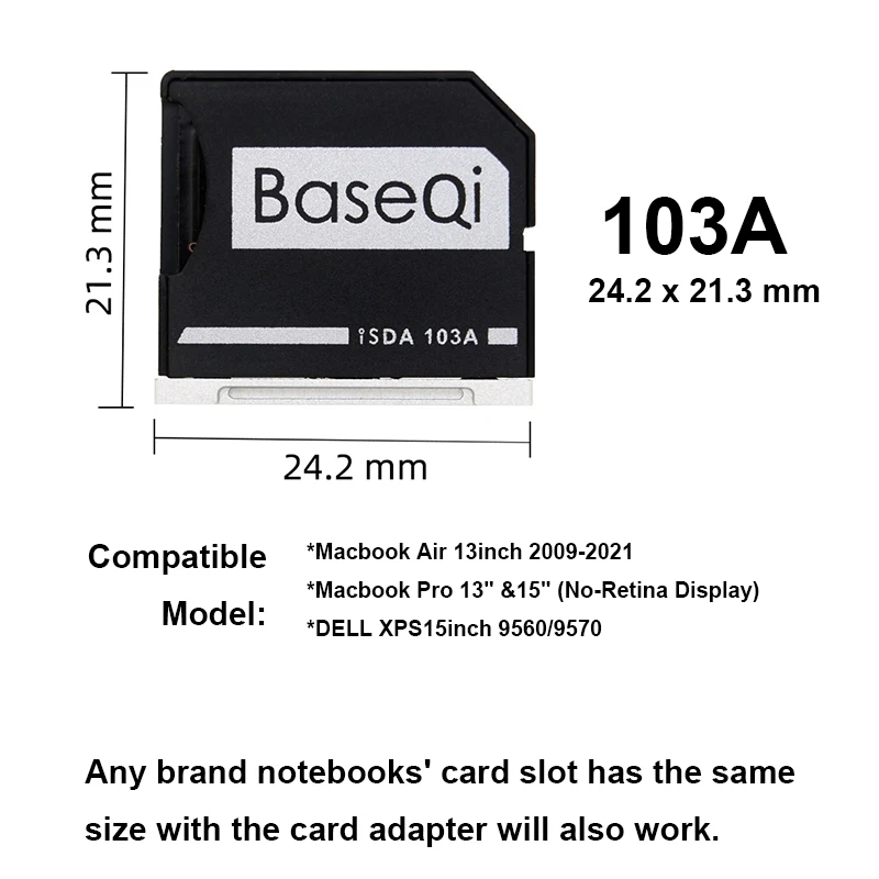 Фото Бесшовный дизайн для Macbook Air 13 дюймов, 2009-2021/Mac Pro 13 дюймов и 15 дюймов, год 2012 BaseQi, алюминиевый адаптер для карты Micro SD №2
