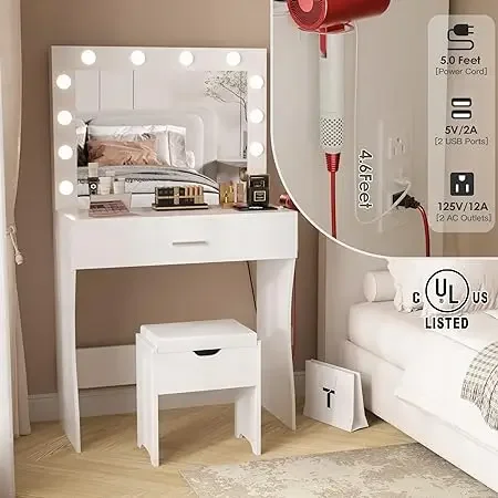 Туалетный столик для макияжа с большим зеркалом и подсветкой современный