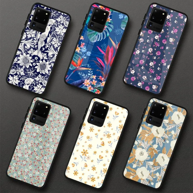 RIFLE PAPERS Printing Phone Case For Samung A32 A51 A52 NOTE 10 20 S10 S20 S21 S22 Pro Ultra Black PC Glass Phone Cover