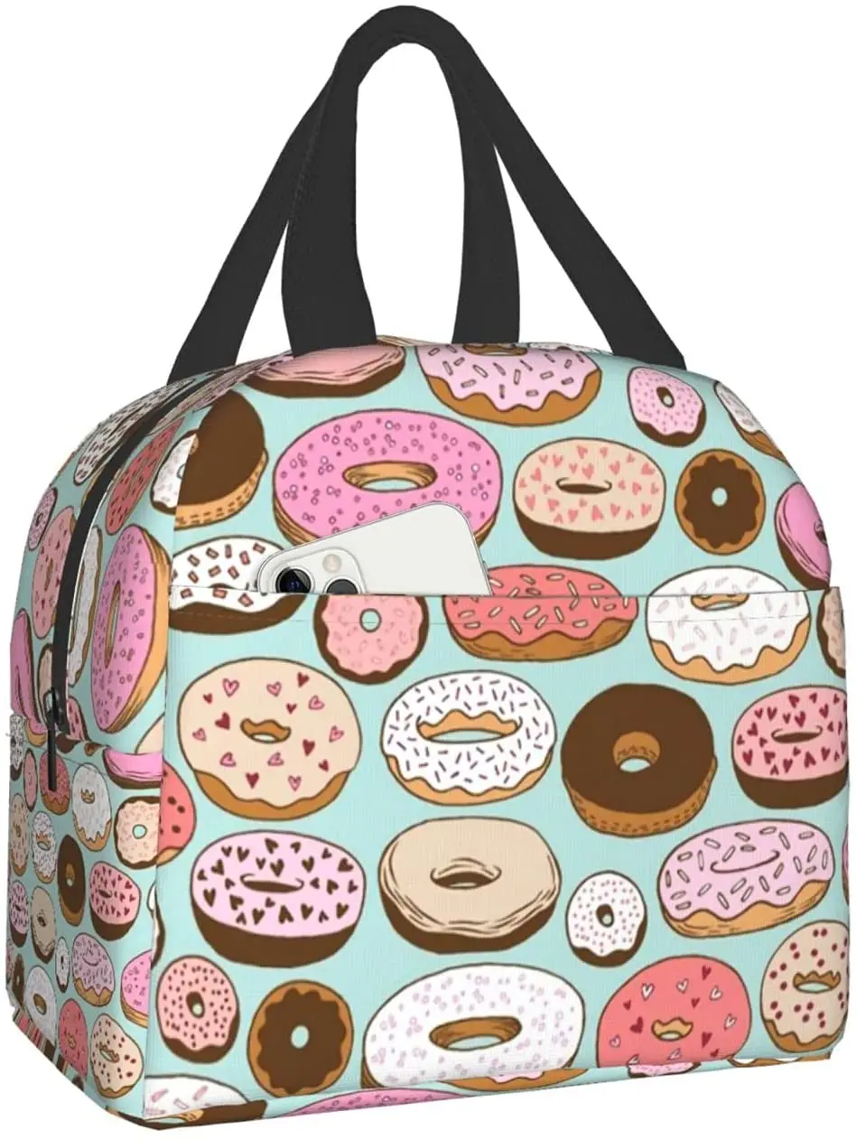 

Donuts Lunch Box Insulated Lunch Boxes Waterproof Lunch Bag Reusable Lunch Tote With Front Pocket For School Office Picnic
