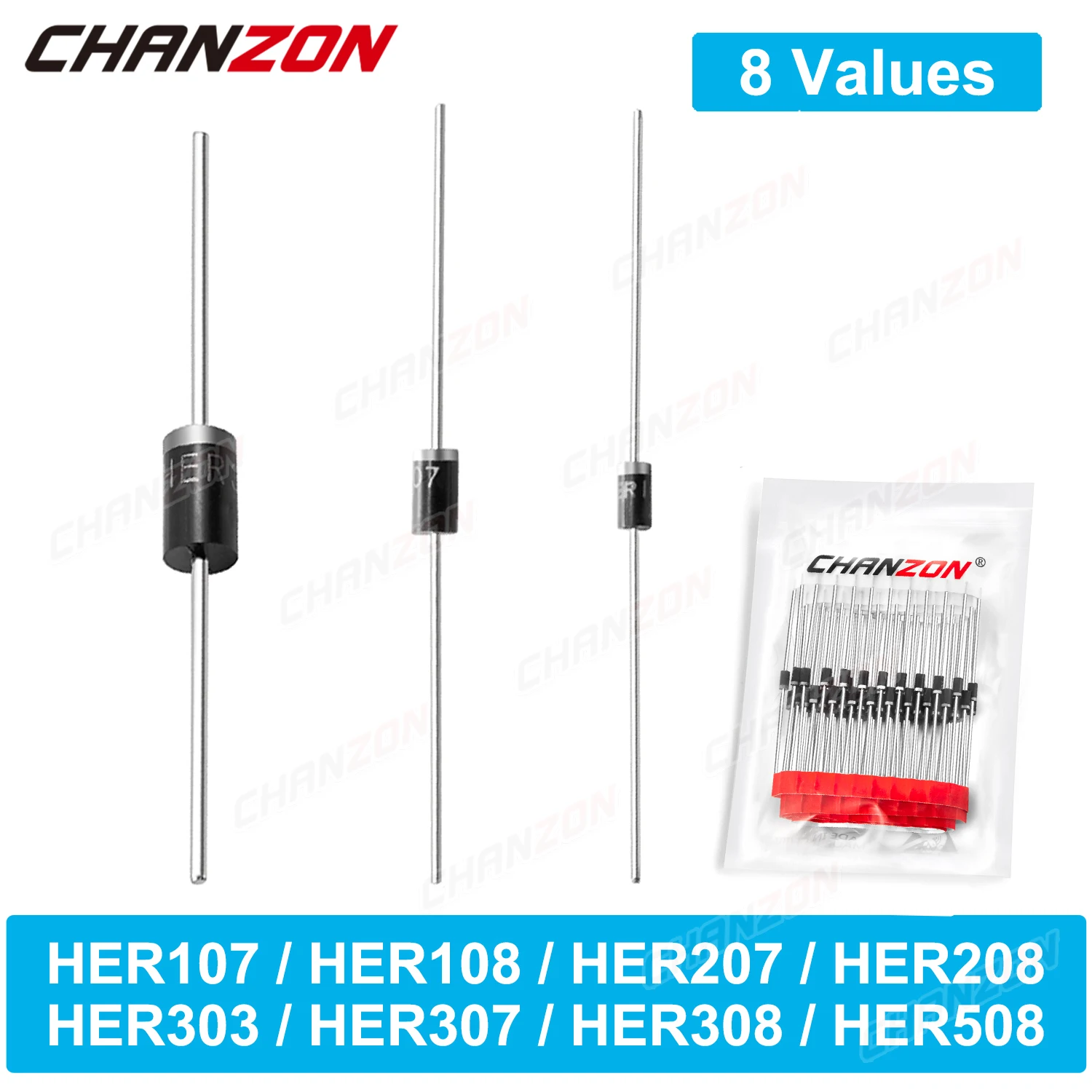 Высокоэффективный диодный выпрямитель HER107 HER108 HER207 HER208 HER303 HER307 HER308 HER508 DO-41 DO-27 1A 2A 3A 5A 200V 800V 1000V
