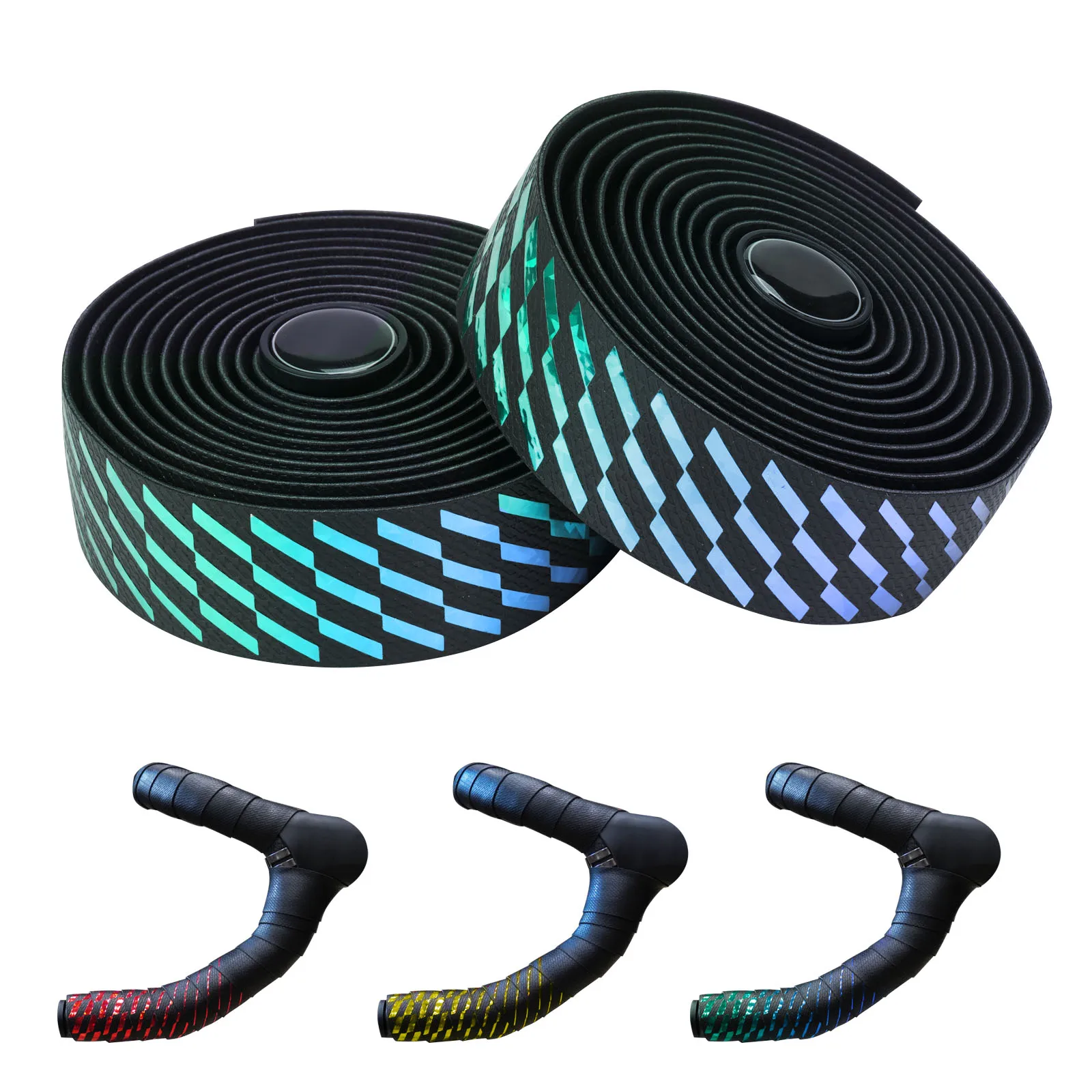 

2 Rolls Cycling Handle Grip Wraps Belts EVA Non-Slip Reflective with Bar Plugs Bicycle Handle Strap Cycling Handlebar Tape 19-15