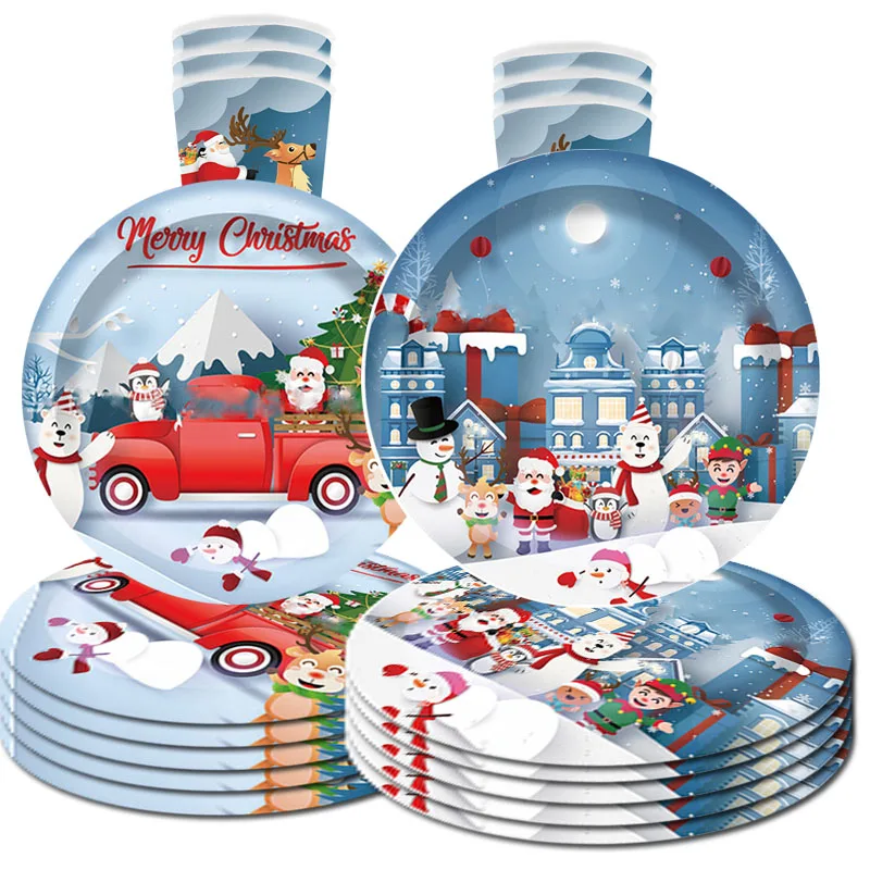 

Christmas Theme Party Disposable Tableware Paper Plate Napkins Tablecloth Banner Merry Christmas Decor For Home Xmas Ornaments
