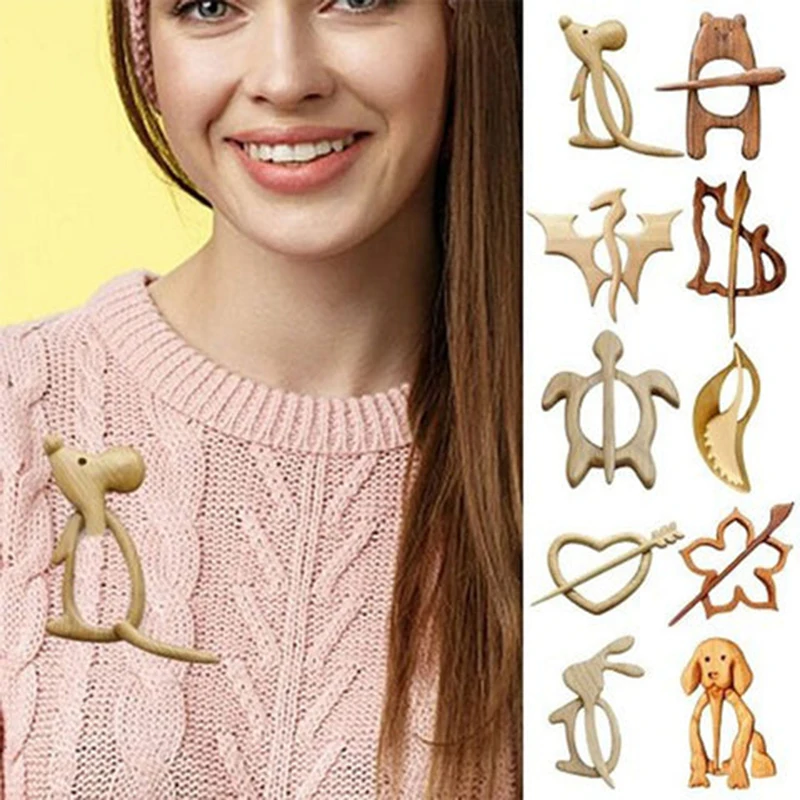 

1 Pcs Cute Wooden Animal Pattern Brooch Pin DIY Handmade Wood Shawl Pins Scarf Buckle Clasp Pins Jewelry Craft Accessories