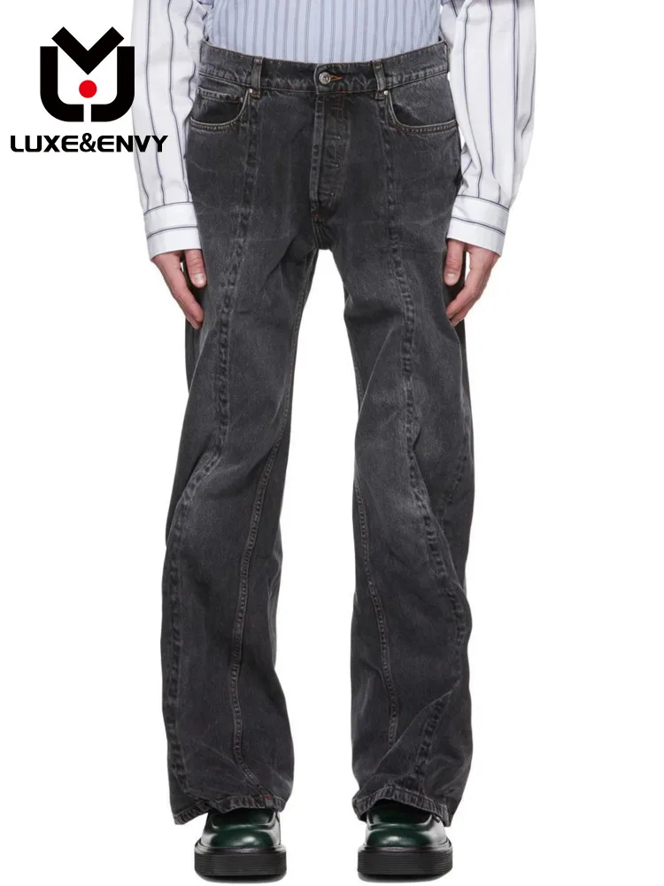 

Мужские потертые серые джинсы люкс & ENVY, широкие съемные брюки со стальной проволокой, весна-лето 2023