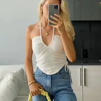 y2k clothes 2022summer new fashion spice girls basic halterneck drawstring sexy backless chest wrap inside corset crop top women