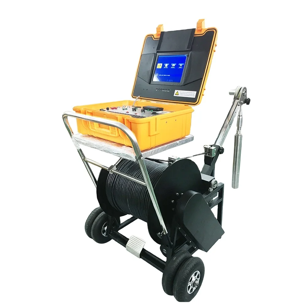 

500m Flexible Cable Industrial Borehole Camera 63mm dual viewing water well camera with electric cable winch V10-BCSA