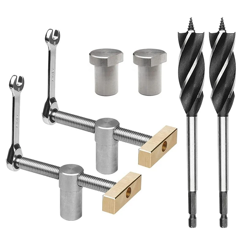 

Spot Goods Woodworking Desktop Clip 2 Sets Adjustable Clamp With 2PCS 19Mm Bench Dog Holes Stop, Desktop Clips Carpenter Tools