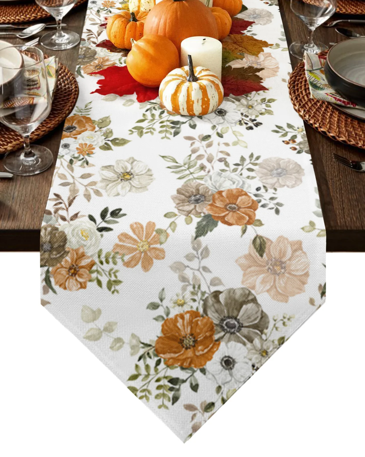 

Autumn Flower Eucalyptus Leaf Texture Table Runner Wedding Holiday Party Decor Tablecloth Summer Kitchen Dining Table Runner