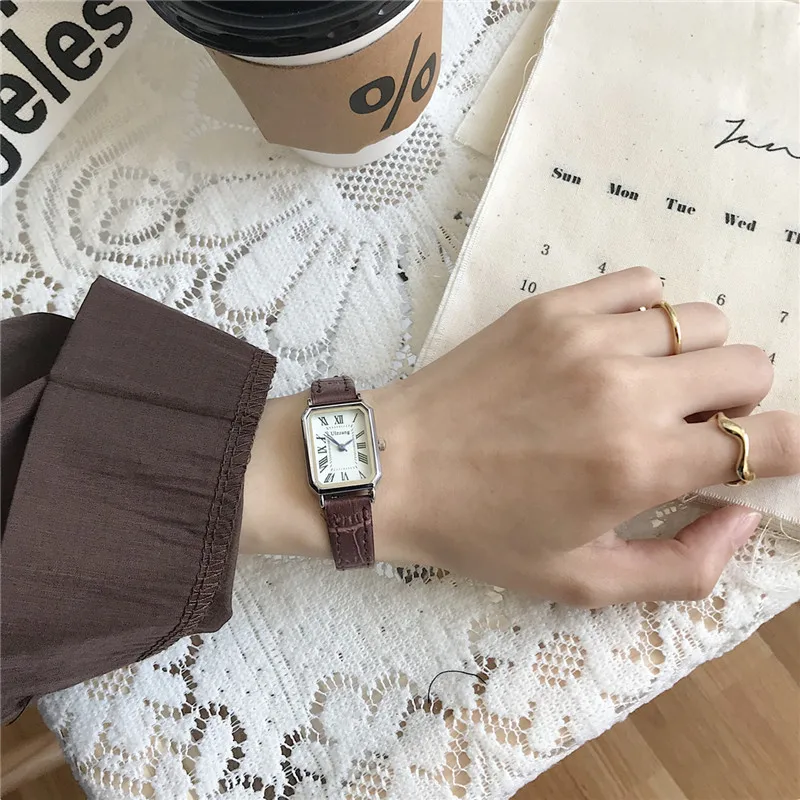 Квадратный Cloroful женские ультратонкие часы с маленьким циферблатом кожаный