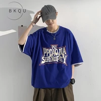 bkqu male 2022 summer blockbuster gao kechong combed cotton t shirt fatty big yards klein blue american short sleeve t shirt