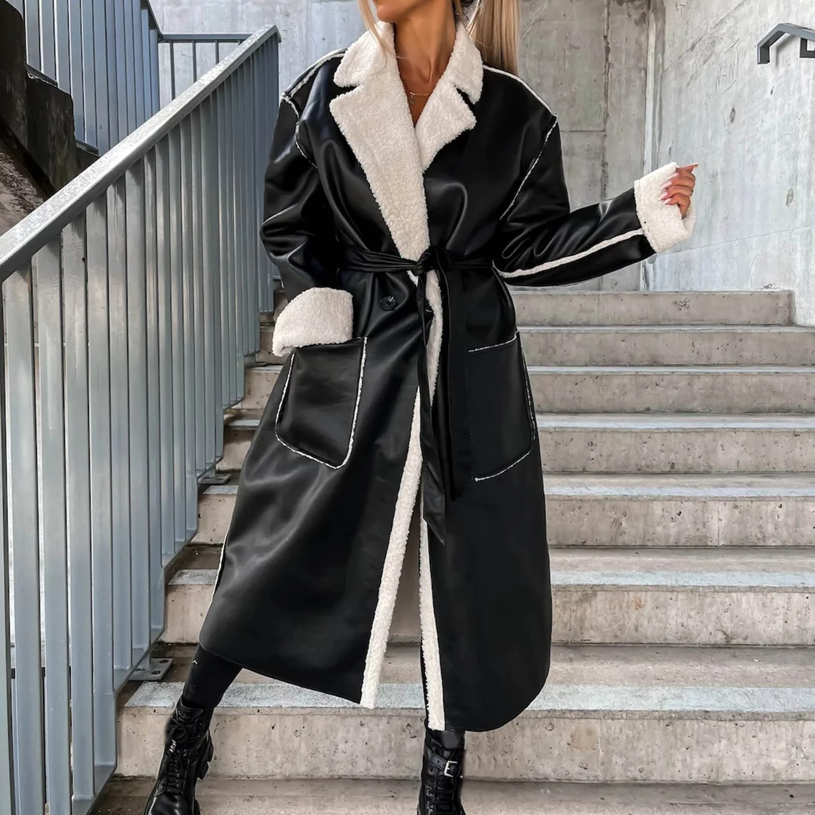 

Hot Sale Womens Coats With Hoods Women Casual Solid Faux Leather Jacket Turndown Collar H Coat Women Insulated Winter Jacket