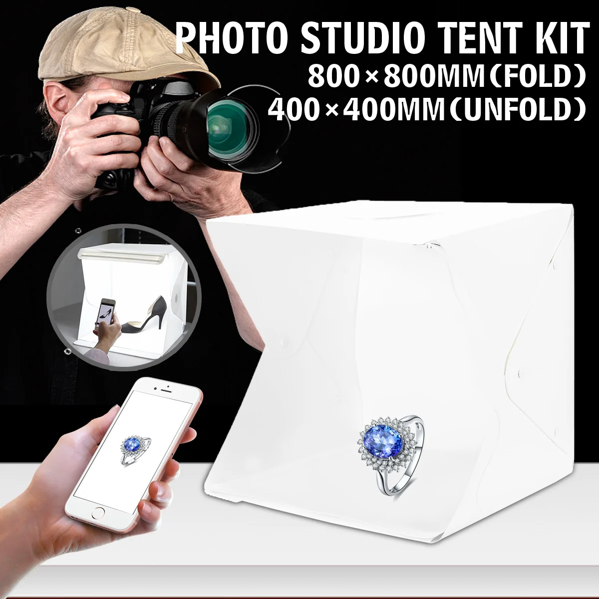 

800x800mm Portable Folding Light Box Photography Studio Softbox LED Light Soft Box Tent Kit for Phone Camera Photo Background