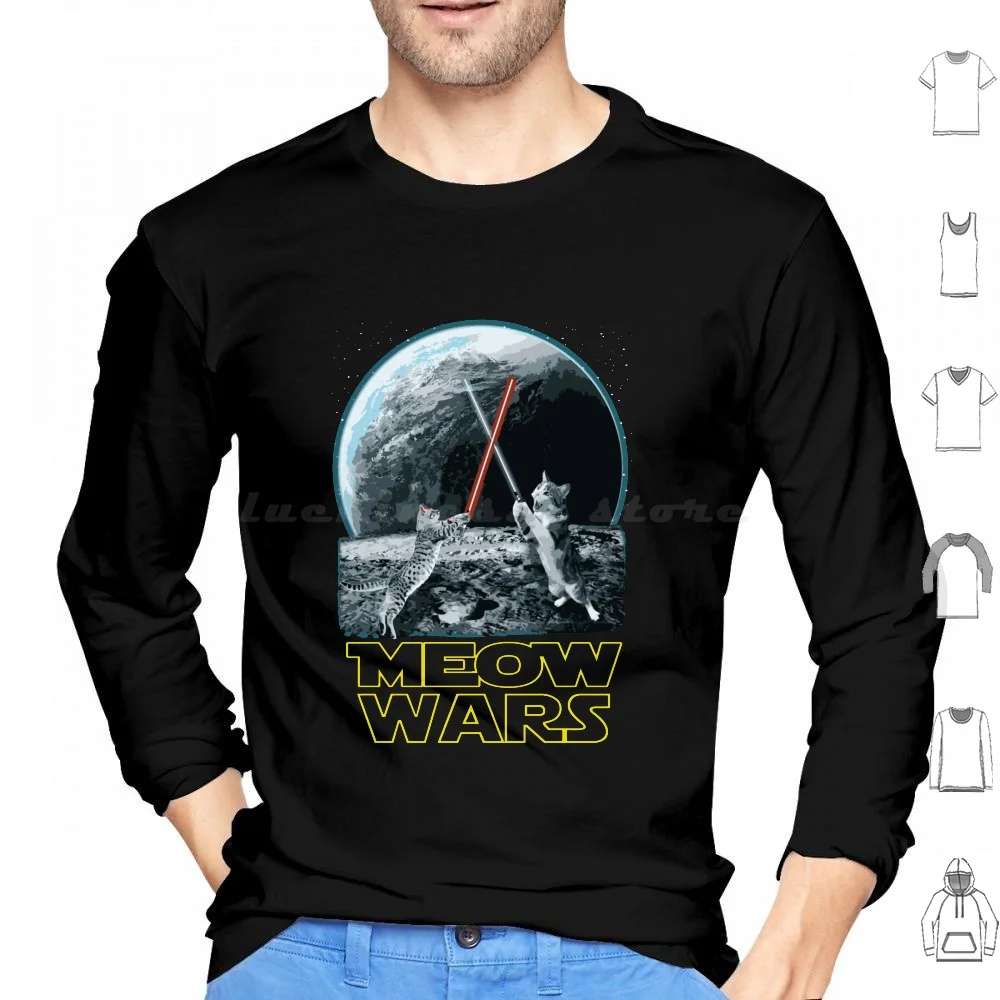 

Meow Wars Cat Shirt Funny Gifts For Cats Lovers Hoodie cotton Long Sleeve Meow Wars Cat Funny Cats Lovers