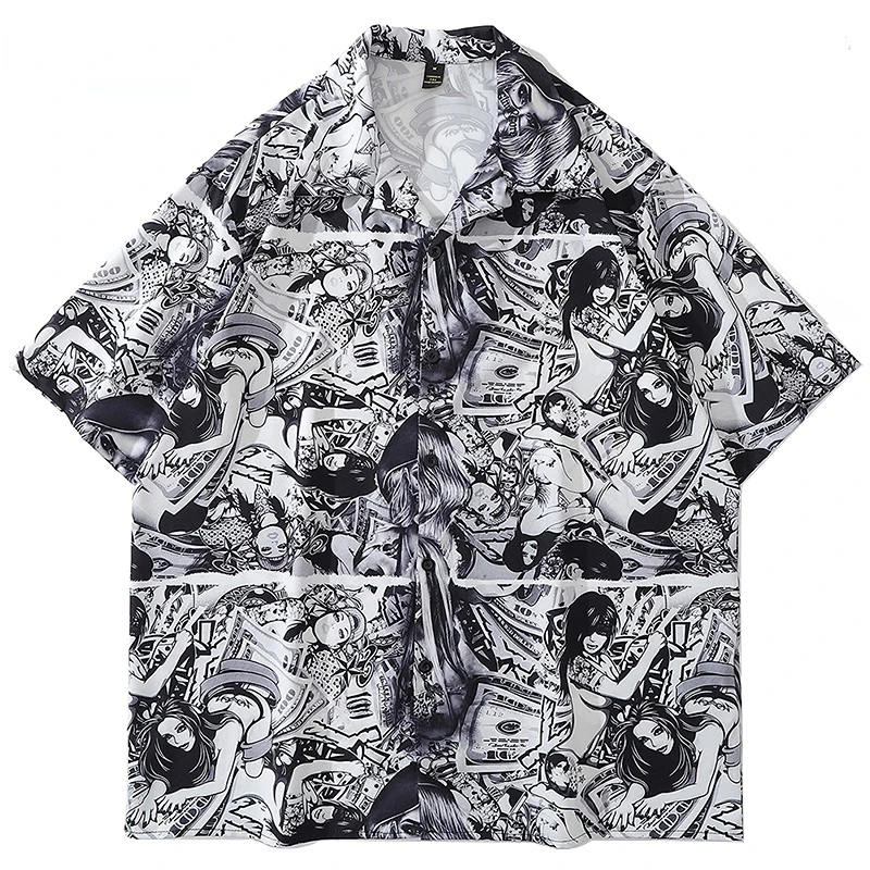 

Summer Men Button Hawaiian Shirt Hip Hop Anime Cartoon Beach Shirt Blouses 2023 Streetwear Harajuku Fashion Casual Aloha Shirts