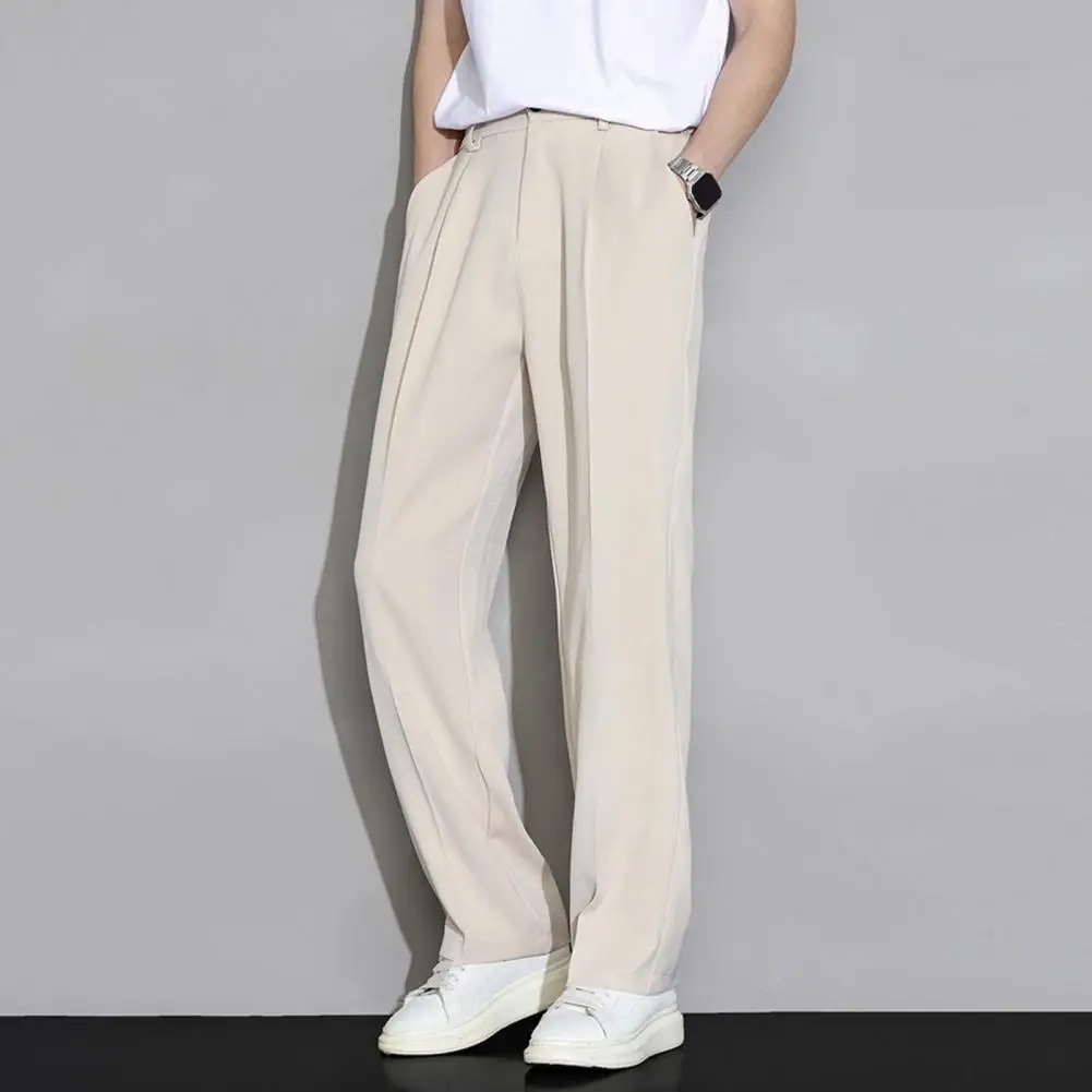 

Elastic Waist Suit Trousers Stylish Men's Ice Silk Wide Leg Business Trousers With Elastic Waist Male Draped Thin Long Pants
