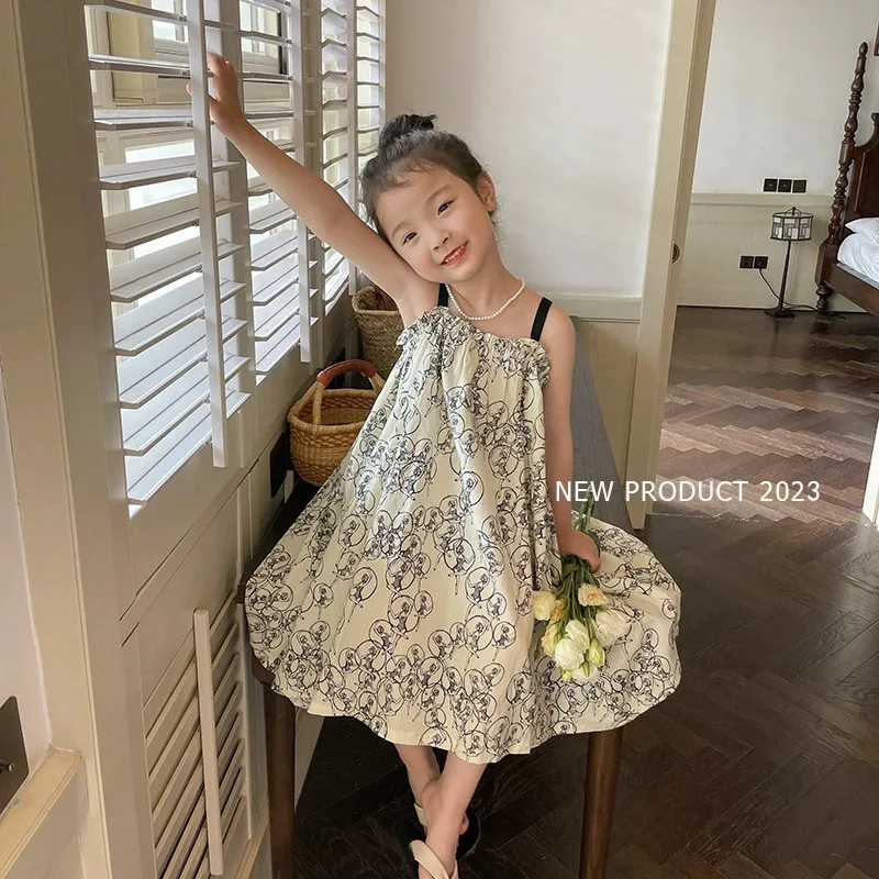 

Korean Of Children'S Clothing Girl Suspender Dress 2023 Summer New Baby Tube Top Loose Holiday Beach Cartoon Printe Dresses