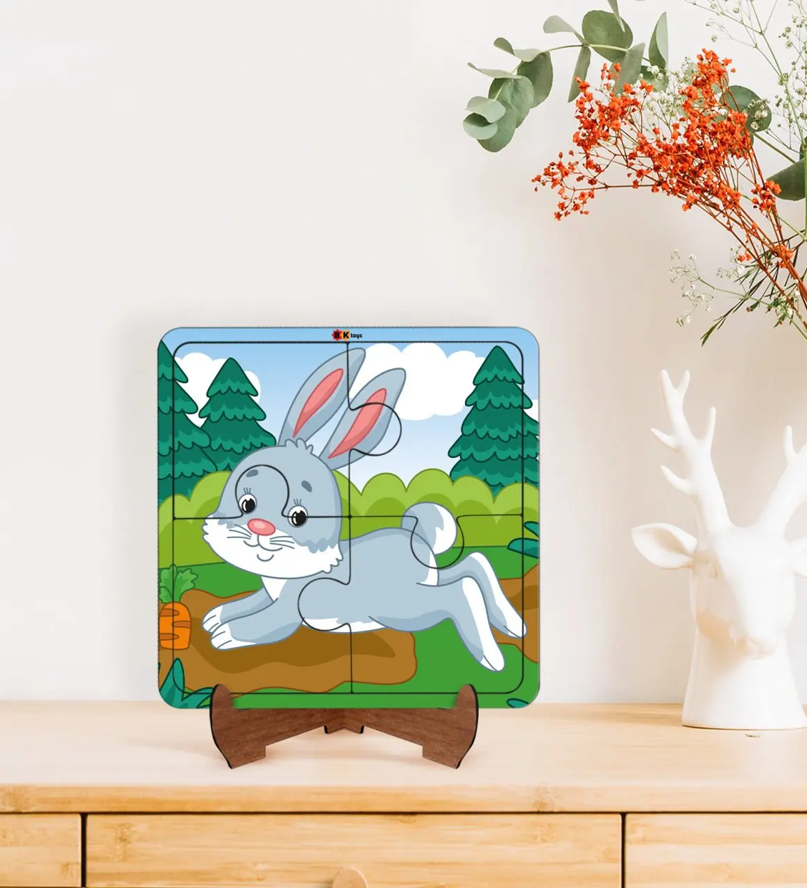 

BK Toys Children For 2 si Educational-Tutorial Wooden 4 in 1 Piece Jigsaw Puzzle Frame Model 26