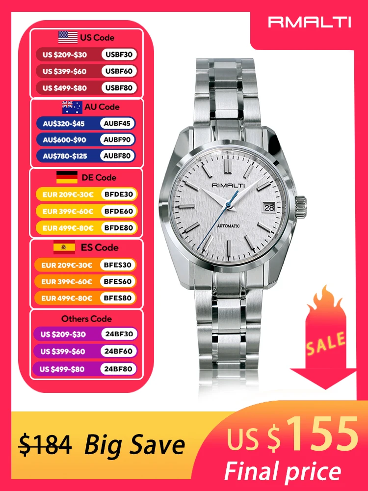 Часы RIMALTI мужские/женские механические 36 5 мм с сапфировым стеклом