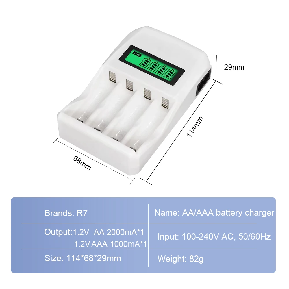 Умное быстрое зарядное устройство R7 AA/AAA с ЖК-дисплеем для NiMH NiCD аккумуляторов AAA 1