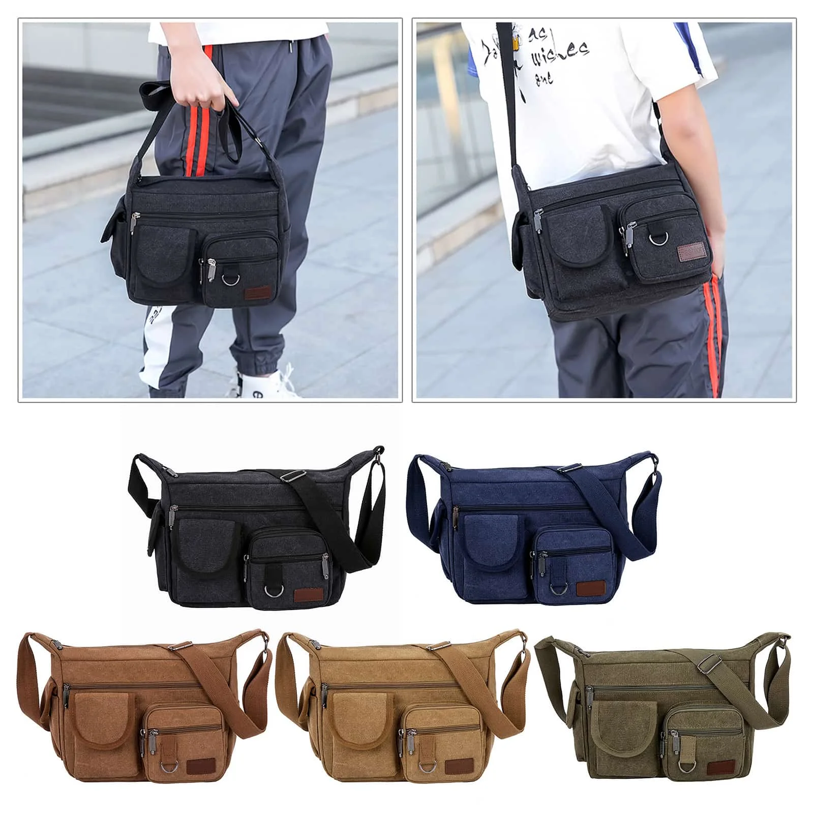 Пеньковая Сумка-ранец маленький мессенджер на плечо боковая