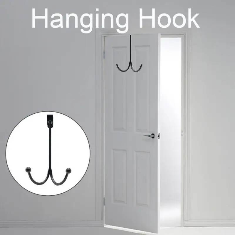 

Bedroom Door Hanger Hook Modern Simple Wrought Iron Nail-free Wardrobe Door Hanger Double Hook Key Bag Overcoat Storage Rack