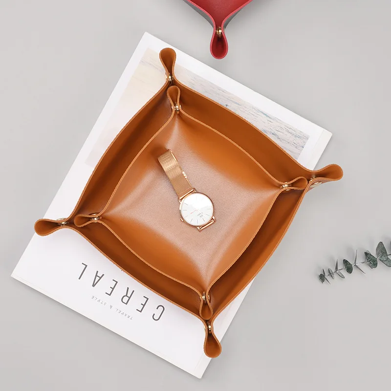 

Desktop Storage Tray Leather Key Plate Home Decoration Dice Tray key Wallet Coins PU leather folding Storage Box Wholesale