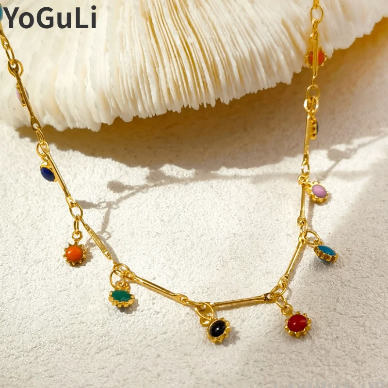 

Trendy Jewelry Colorful Pendant Necklace For Women Girl Sweet Korean Temperament Hot Sale High Quality Brass One Layer Gift