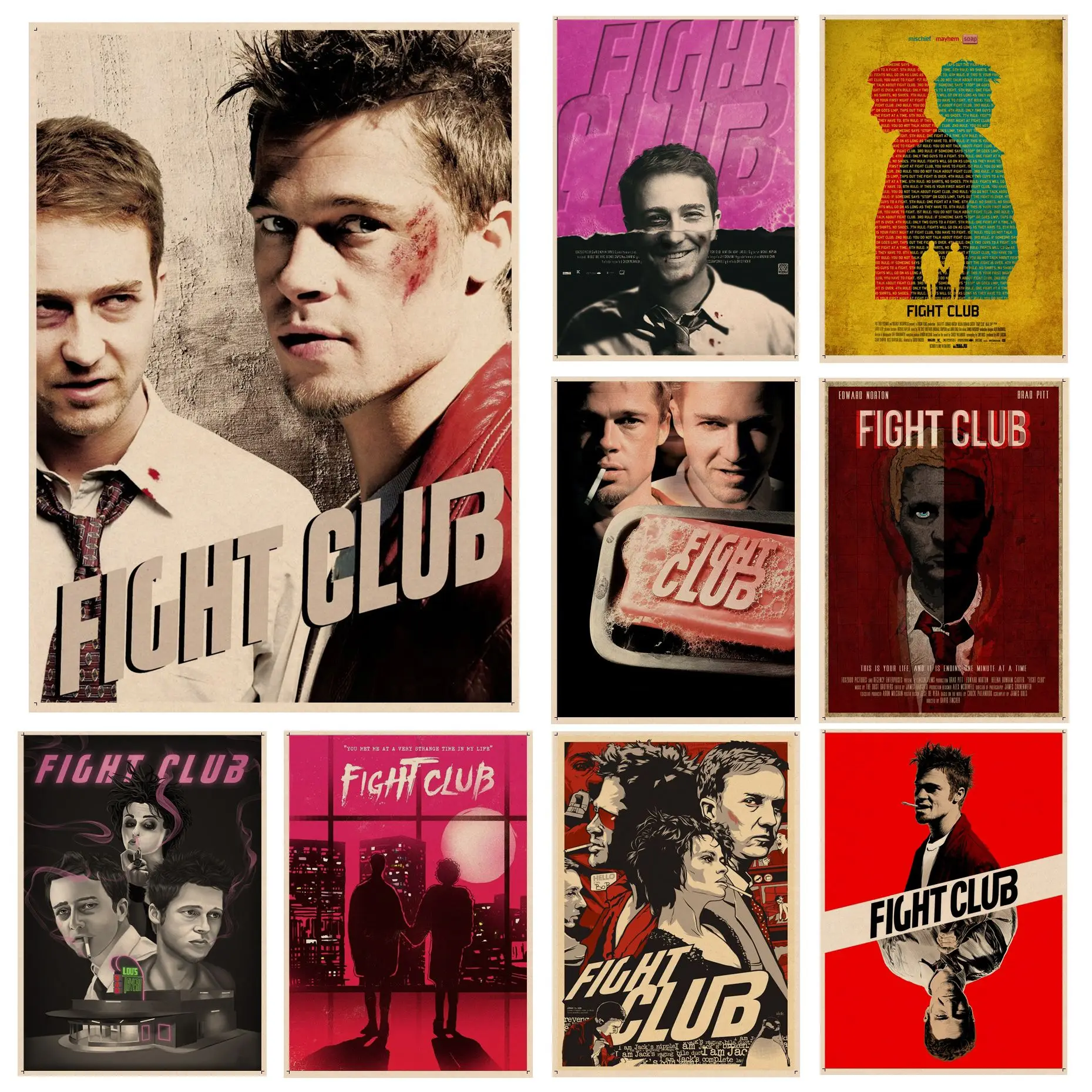 Brad Pitt Movie Fight Club Vintage Posters Kraft Paper Vintage Poster Wall Art Painting Study Home decor