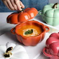 cute pumpkin bowl with lid for household creative ceramic soup bowl stewing cup baking bowl dessert fruit bowl
