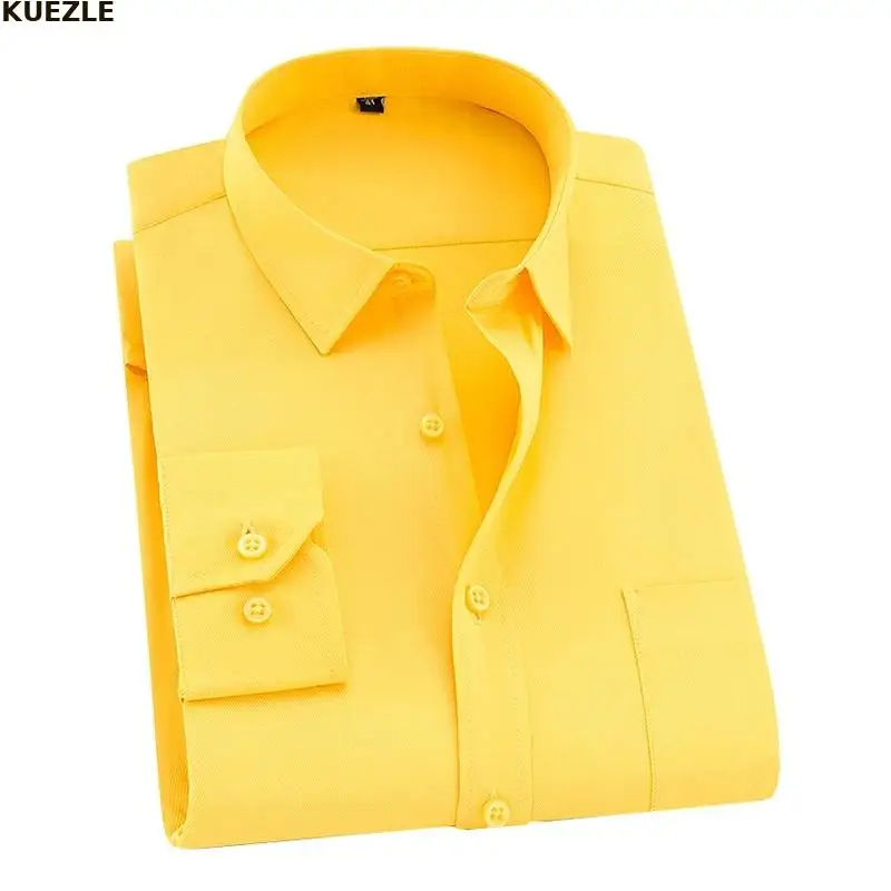 

8XL 7XL 6XL 2022 Men Dress Shirt Long Sleeved Man Business Causal Dress Shirts Twill White Yellow Shirt Brand Formal Work Shirts
