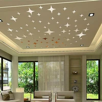 50pcslot star shaped removable 3d acrylic wall stickers living room bed room ceiling mirror wall sticker home decoration