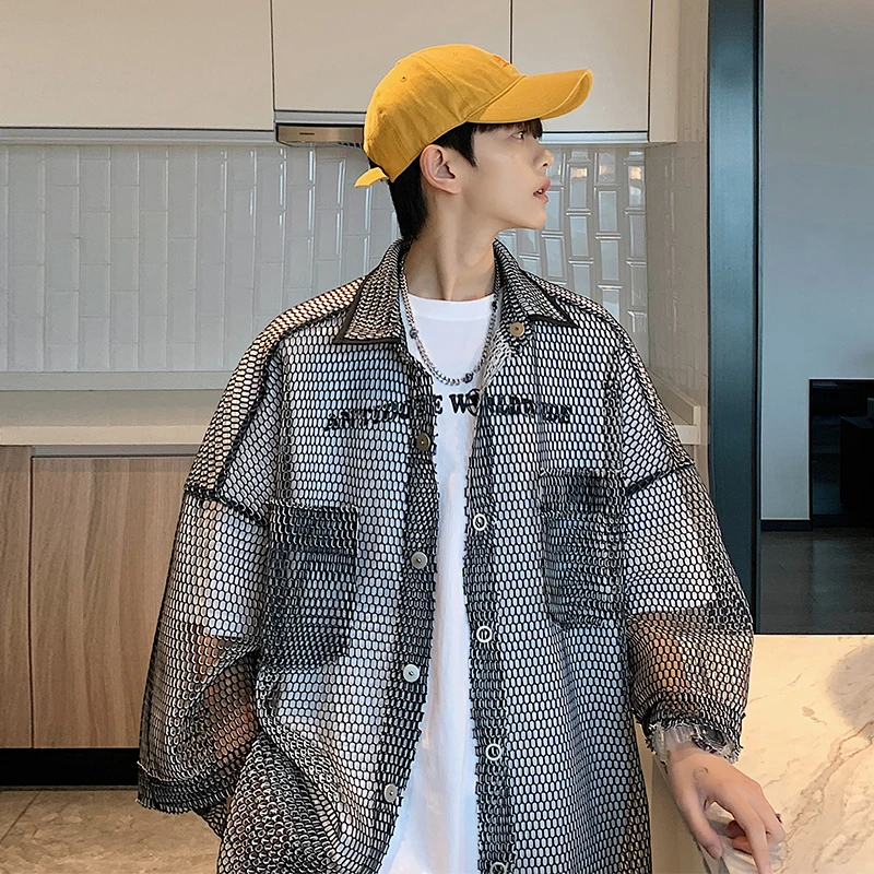 

EOENKKY 2022 Summer New Cardigan Men's Shirts Oversized Hollow Personality Shirts Harajuku Streetwear Casual Men's Cardigan