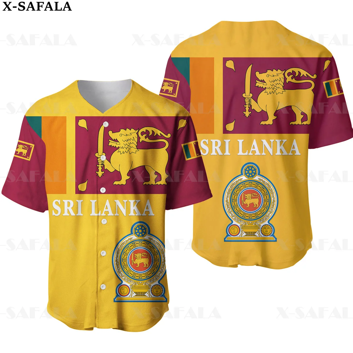 

Customize Name Sri Lanka COAT OF ARMS Love Country Flag 3D Printed Baseball Jersey Shirt Men's Tops Tee Oversized Streetwear-5