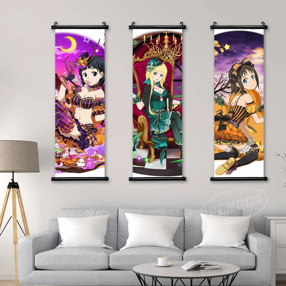 

Wall Sword Art Online Canvas Yuuki Asuna Pictures Sachi Painting Printed Poster Tiese Schtrinen Hanging Scrolls Home Decoration