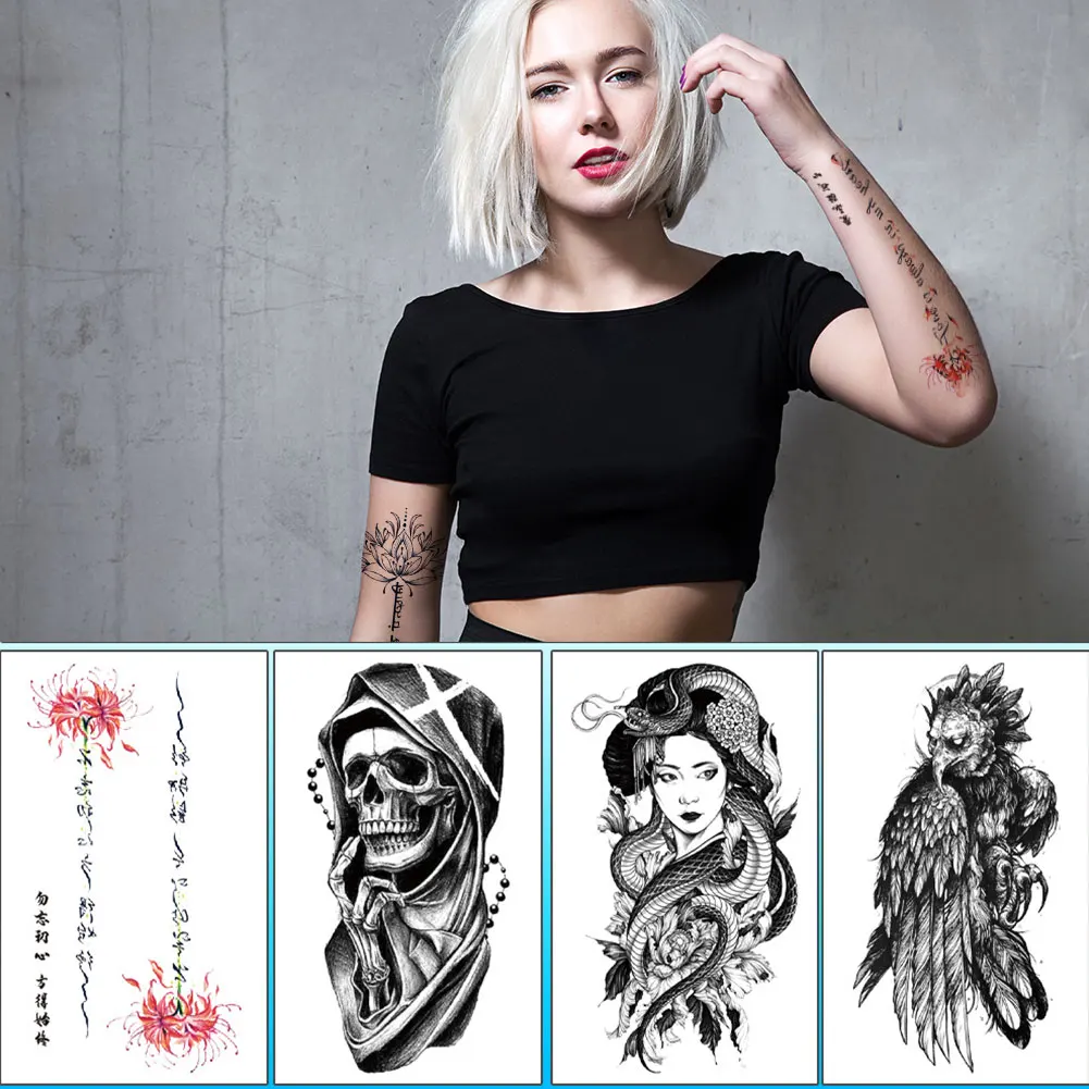 

Creative Flower Half Arm Tattoo Stickers Waterproof Fashion Lion Animal Tiger Men Women Tattoo Sticker Snake Tattoo Stickers